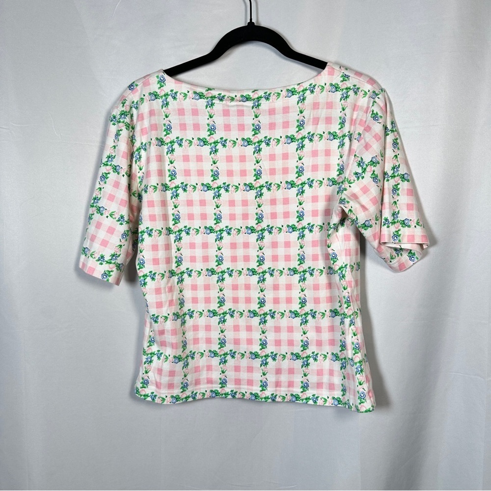 Eagle's Eye Vintage Pink Gingham Floral Button Front Top Women's L - Picture 10 of 12